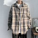 men’s fashion Shirt Men's Long-Sleeved High-Grade Shirt Niche Hong Kong Style Japanese Plaid Shirt Jacket