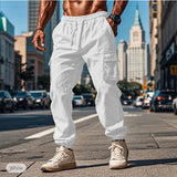 Men's Overalls Jogging Pants Trousers Drawstring Elastic Waist Multi-Pocket Flat Wear Breathable Outdoor