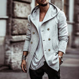 men’s fashion Autumn Men's Trench Coat Mid-Length Lapel Hooded Composite Space Cotton Double-Breasted Casual Trench Coat