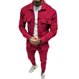 Plus Size Fashion Suit Trendy Men's Spring and Autumn Button Suede Casual Jacket Pants 2-Piece Set