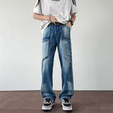 street fashion men streetwear Spring and Summer High Street American Retro Washed Distressed Frayed Jeans Men's and Women's Loose Straight Drape Wide Leg Jeans