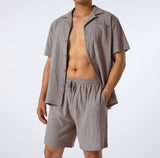 frat boy outfit Summer Sports Short-Sleeved Shorts Suit Cotton and Linen Loose Casual Men's Shirt Suit