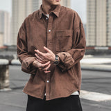 men fall outfits casual Corduroy Shirt Men's Workwear Long-Sleeved Coat Trendy Japanese Loose Fat Coat Shirt Men's Workwear