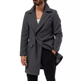 Autumn and Winter Men's British Mid-Length Long-Sleeved Coat Solid Color Lapel Double-Breasted Pocket Coat