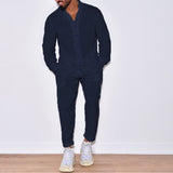 starboy outfit Sports Suit Men's Linen Autumn Casual Suit Long Sleeve Fashion Overalls Two-Piece Set