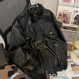 Riolio men’s outfits Spring and Autumn Lapel Leather Coat Men's Leather Motorcycle American Retro Youth Casual Jacket