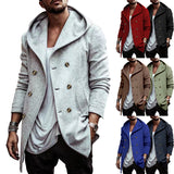 Riolio men’s fashion Autumn Men's Trench Coat Mid-Length Lapel Hooded Composite Space Cotton Double-Breasted Casual Trench Coat