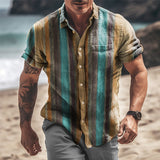 men’s style Summer Vintage Printed Shirt Men's Short-Sleeved Lapel Shirt Hawaiian Style Pattern