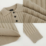 men fall outfits casual Polo Collar Sweater Men's Loose Casual Lapel Pit Striped Sweater Autumn and Winter New Korean Style Trendy Sweater