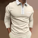 Men's Lapel Fashion Slim Pocket Long Sleeve Men's T-shirt Polo Shirt