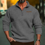 Plus Size Winter Fleece-lined Half Zipper Stand Collar Pullover Solid Color Casual Sweater Men's Fashion