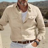 masculine men 2024 Men's Retro Cotton and Linen Casual Long-Sleeved Shirt