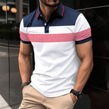 Riolio Men's Fashion Casual Sports Lapel Short-Sleeved T-shirt Polo Shirt Color Matching