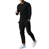 Men's Suit Spring and Autumn Loose round Neck Long Sleeve T Pants Two-Piece Casual Men's Sportswear