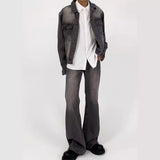 y2k outfits American-Style Black and Gray Retro Washed Half Elastic Waist Jeans Men's Loose Casual Micro Flared Trousers Fashion