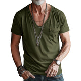 Retro Men's Short-Sleeved T-shirt Solid Color plus Size Casual Short-Sleeved T-shirt