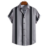 frat boy outfits New Men's Short-Sleeved Shirt Hawaiian Striped Shirt Fashion Casual Short-Sleeved Shirt Men's Fashion