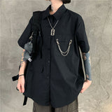 shirt Workwear Shirt Niche Detachable Long-Sleeved Shirt Harajuku Solid Color Chain Loose Shirt Top