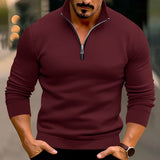 Autumn and Winter Men's Casual Solid Color Long Sleeve Half Zipper Stand Collar T-shirt Top Men