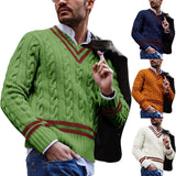 mens winter fashion V-neck Sweater Men's Striped Color Matching Knitted Sweater Autumn and Winter Fashion Ins Men's Clothing