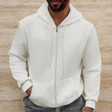 Men's Winter Waffle Solid Color Pocket Zipper Long Sleeve Jacket Coat Hoodie