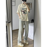 casual outfits Straight Jeans Men's Spring and Autumn Narrow American High Street Pants Men's Summer Trendy Loose Casual Trousers