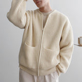 Riolio - KNITTED ROUND-NECK CARDIGAN SWEATER - chill guy 90s fashion mens fashion