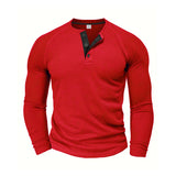 Spring and Autumn Men's T-shirt Youth round Neck Long Sleeve Henley Shirt Men's Casual Bottoming Shirt
