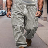 Men's Drawstring Solid Color Corduroy Straight Multi-Pocket Overalls