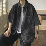 masc outfits Denim Shirt Men's Summer Short-Sleeved Shirt Brushed Hollow-out Half-Sleeve Shirt Trendy Handsome Hong Kong Style Coat