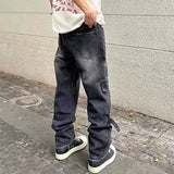 boy outfits New American High Street Loose Straight Workwear Jeans Men's Design Retro Wide Leg Trousers