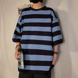 skater boy outfits Hong Kong Style 2024 Summer Ins Short-Sleeved T-shirt Men's Korean-Style Loose Harajuku BF Trendy Handsome Striped Half-Sleeve Top