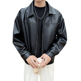 masc outfits Solid Color 2024 Autumn Leather Coat PU Leather Young Guy Casual Lapel Disposable Motorcycle Jacket for Men