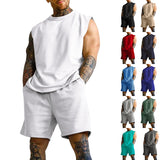 Summer Sleeveless Sports Suit Men's Casual Thin Top Solid Color Waistcoat Two-Piece Suit Men