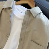 outfits for men Khaki Workwear Shirt Men's 2024 New Summer Trendy Retro Japanese Wear Casual Long-Sleeved Shirt Jacket