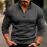 Autumn and Winter Men's Casual Solid Color Long Sleeve Half Zipper Stand Collar T-shirt Top Men