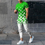 Men's Short-Sleeved Trousers Suit 3D Digital Personalized Ethnic Style Printed Fashionable Casual Tights