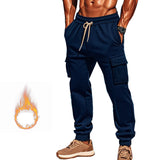 Autumn and Winter Fleece-lined Men's Casual Overalls Multi-Pocket Pants plus Size Sports Casual Trousers