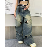 fashion outfits Fall Men's Jeans Men's Harajuku Loose Straight Hong Kong Style Japanese Temperament Ripped Trendy Trousers