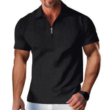 Summer Men's Polo Shirt Zipper Striped Men's Polo Shirt T-shirt Casual Lapel Short Sleeve