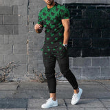 2000s fashion New Men's Short-Sleeved Trousers Suit 3D Digital Personality Ethnic Style Printed Fashion Casual Tights