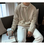 mens fall outfits Lapel Polo Shirt Sweater Men's Loose Korean Style Trendy Handsome All-Match Solid Color Bottoming Sweater Top Coat