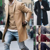 men fall outfits casual Autumn and Winter New Solid Color Men's Mid-Length Woolen Coat Slim plus Size Single-Breasted Trench Coat