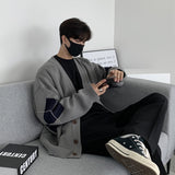 minimalist fashion men Asclo Korean Style New Loose Knitted Coat Autumn and Winter Men's High-End Fashion Handsome Design Rhombus Sweater Cardigan