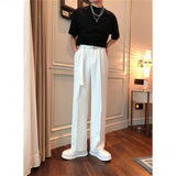 summer outfits inspo Spring and Summer White Drop-down Pants Men's Loose-Fit Belt Draping Suit Pants Wide-Leg Casual Solid Color Trousers