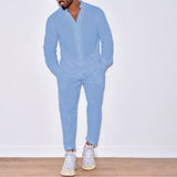 starboy outfit Sports Suit Men's Linen Autumn Casual Suit Long Sleeve Fashion Overalls Two-Piece Set