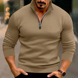 Autumn and Winter Men's Casual Solid Color Long Sleeve Half Zipper Stand Collar T-shirt Top Men