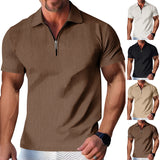 Summer Men's Polo Shirt Zipper Striped Men's Polo Shirt T-shirt Casual Lapel Short Sleeve