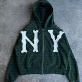 mens hoodies American-Style Simple Loose Casual Zipper Hoodie Letter Patch Cardigan Sweater