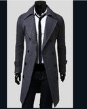 men in black costume New Men's Double Breasted Nylon Trench Coat Mid-Length Slim Casual Overcoat Coat